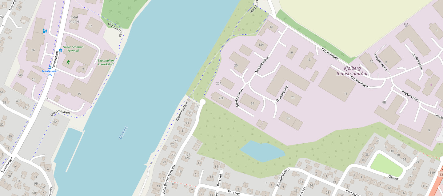 Kart over Kjølberg industriområde på Torp med butikken i Strykerveien 22 B markert